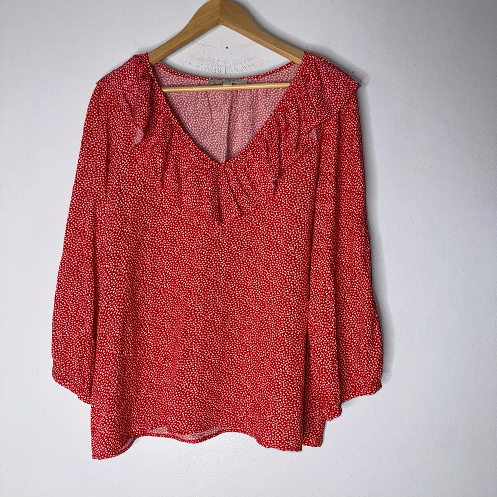 Loft Valentine’s Day Heart Ruffle Long Sleeve Blouse Top M CP